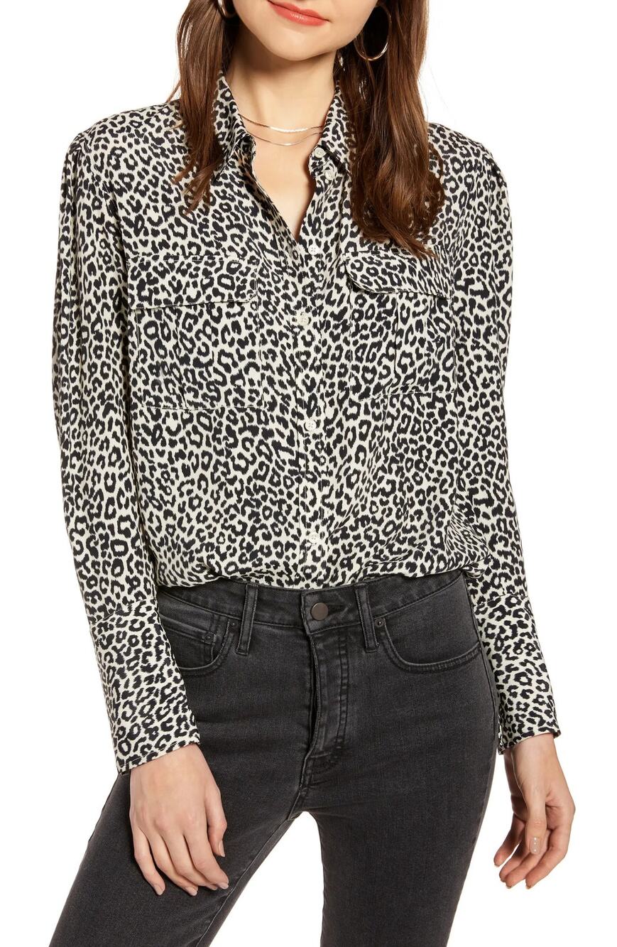 Something Navy Utility Blouse Ivory Birch Leopard Size XXS